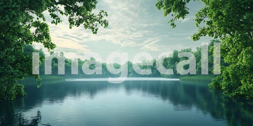 Serene Lake Landscape Tranquil Nature Scene Lush Greenery Peacef
