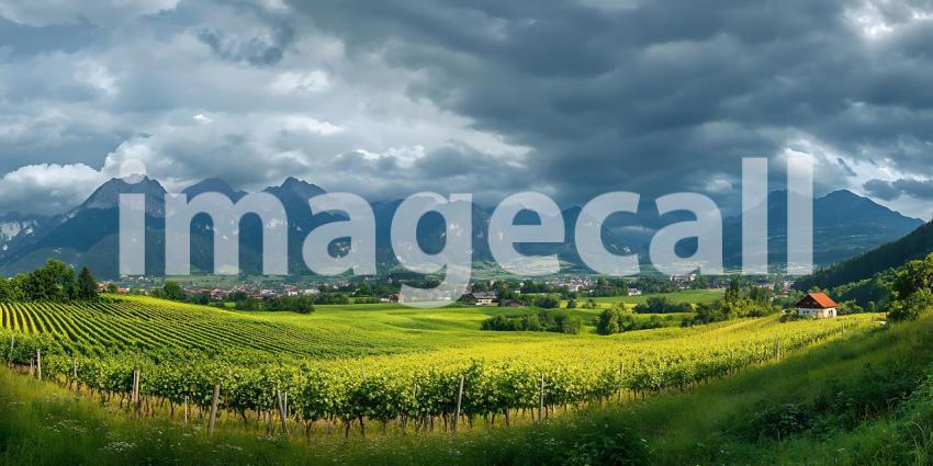 Majestic Mountain Landscape Dramatic Clouds Over Lush Valley