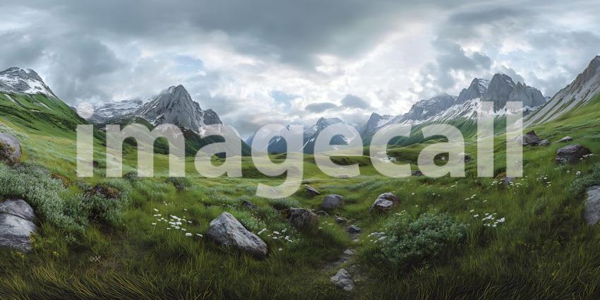 Majestic Mountain Landscape Panoramic View of Alpine Meadow and