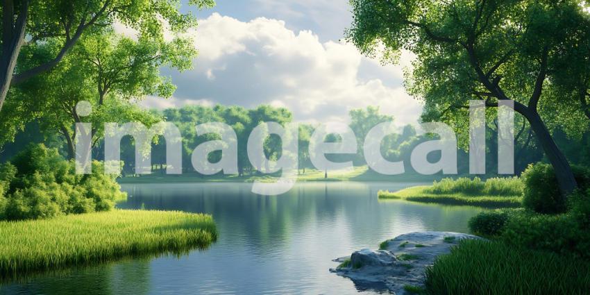 Serene River Landscape Picturesque Nature Scene with Lush Greene