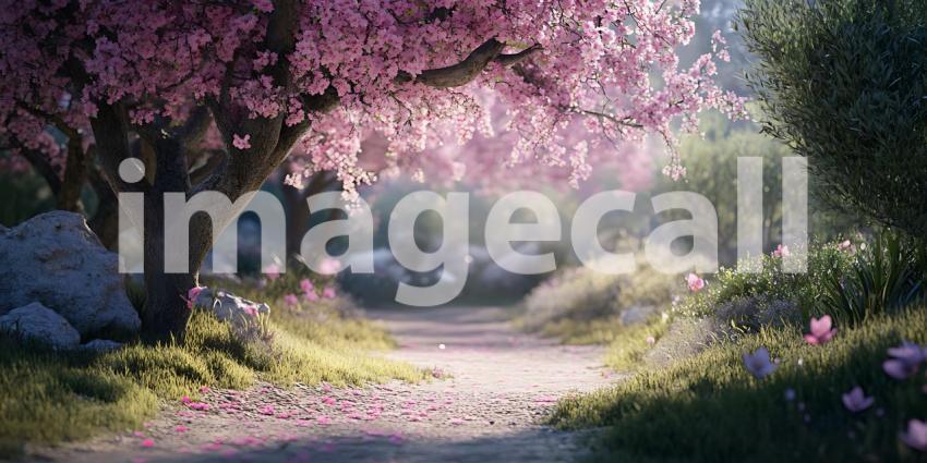 Enchanted Cherry Blossom Path Stunning Nature Scene Digital Art