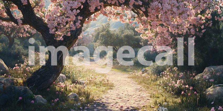 Enchanted Path Blossoming Spring Landscape