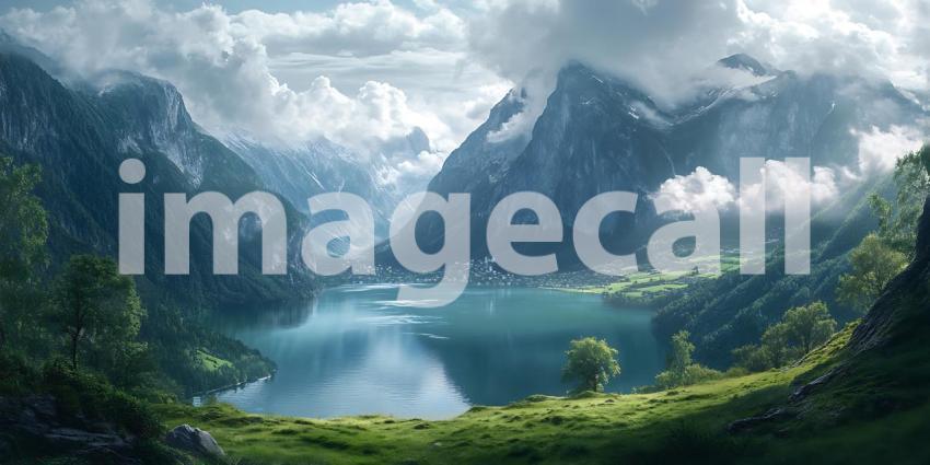 Majestic Mountain Lake A Serene Landscape Painting