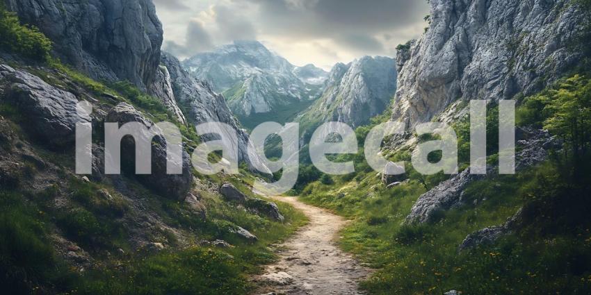 Mountain Trail Scenic Path Through Majestic Peaks