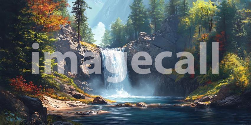 Stunning Waterfall in Lush Forest Nature Photography