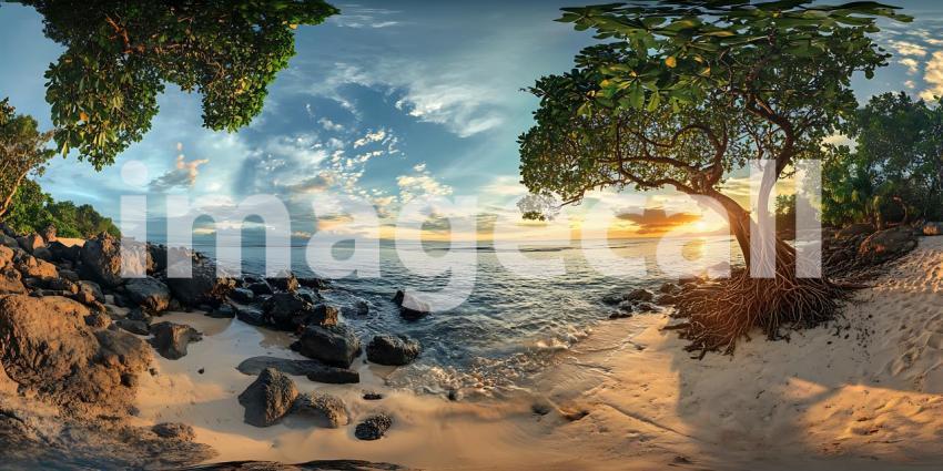 Sunset Beach Scene Tropical Paradise Panorama