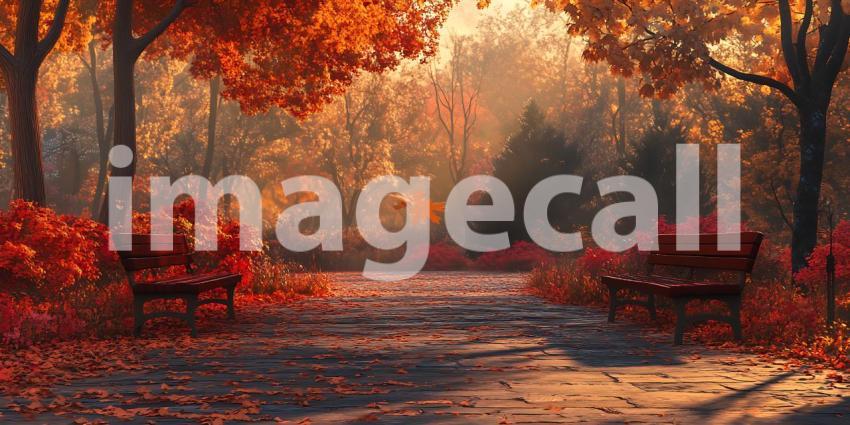 Autumn Park Scenic Pathway Vibrant Fall Foliage Tranquil Bench S