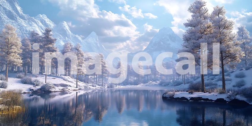 Winter Wonderland SnowCovered Trees Frozen Lake Scenic Landscape