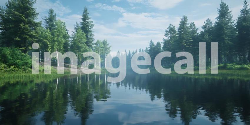 Serene River Landscape Misty Forest Water Reflection Background