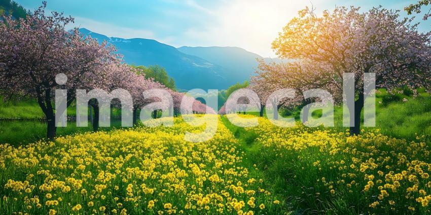 Spring Blossoms Serene Orchard Landscape