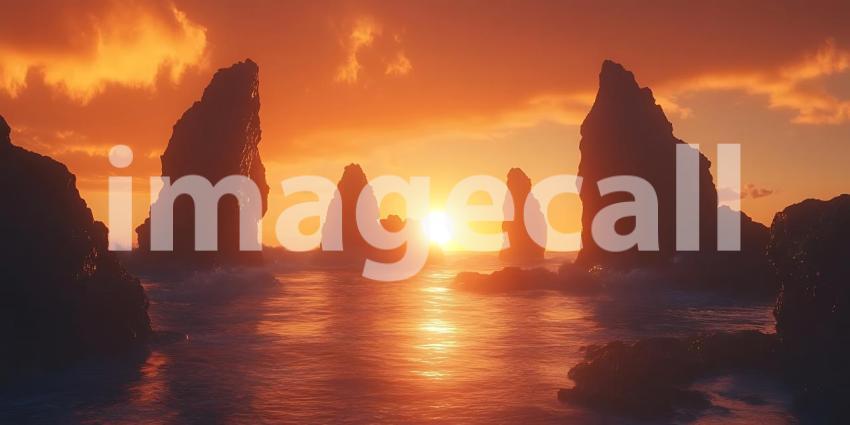 Dramatic Sunset over Coastal Rock Formations