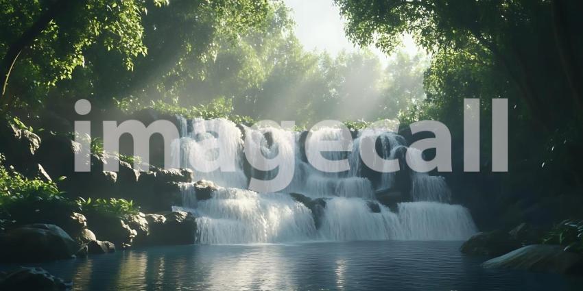 Serene Waterfall Lush Green Nature Scene