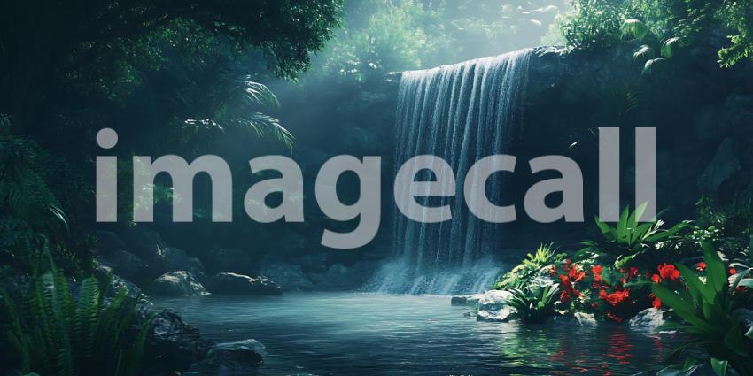 Lush Waterfall Scene Tranquil Nature Photography