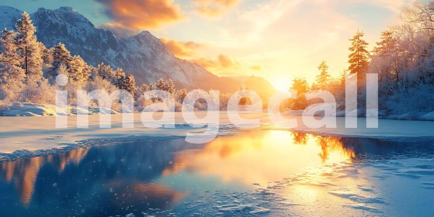 Majestic Winter Sunset Breathtaking Frozen River Landscape