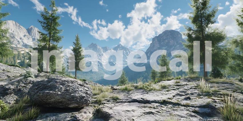 Stunning Mountain Landscape Scenic Vista Alpine Peaks Coniferous