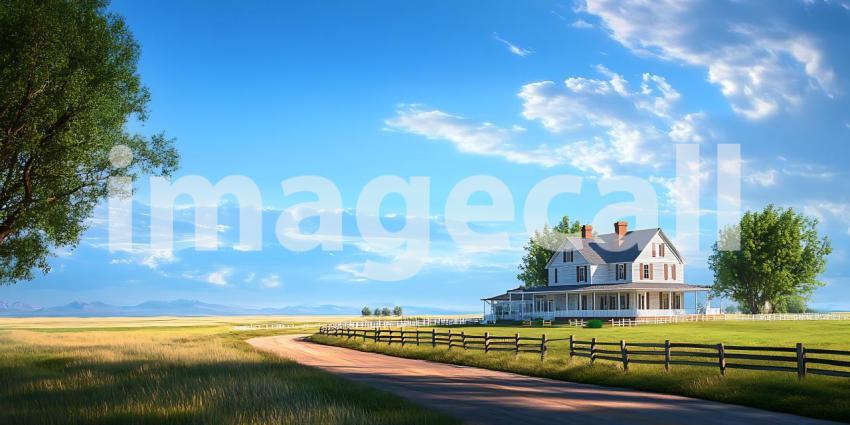 Countryside Home Scenic Rural Landscape with Farmhouse