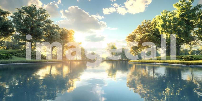 Serene Sunset Canal Picturesque Landscape Photography