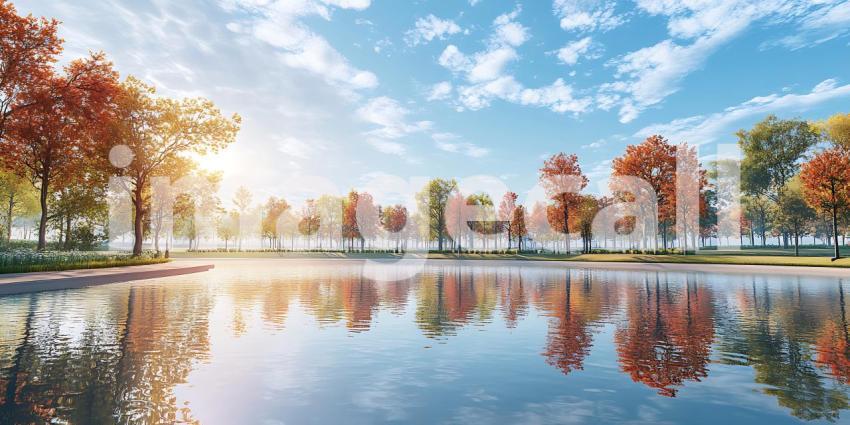 Autumn Landscape Picturesque Lake with Colorful Trees