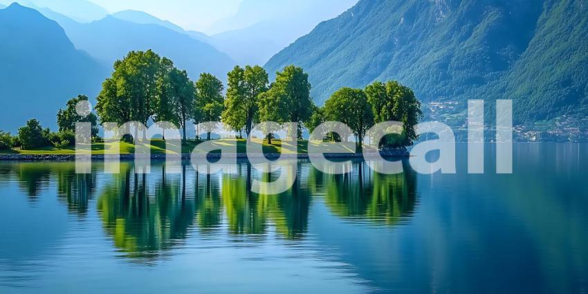 Serene Lakeside Vista Breathtaking Mountain Scenery