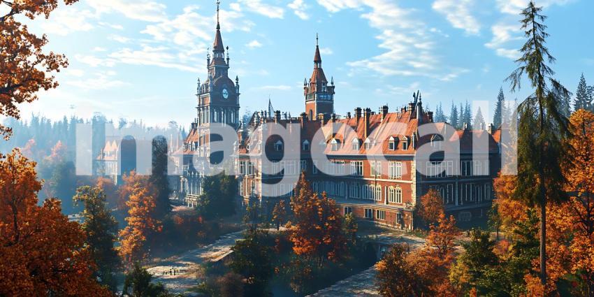 Autumnal European Town Picturesque Village Scene