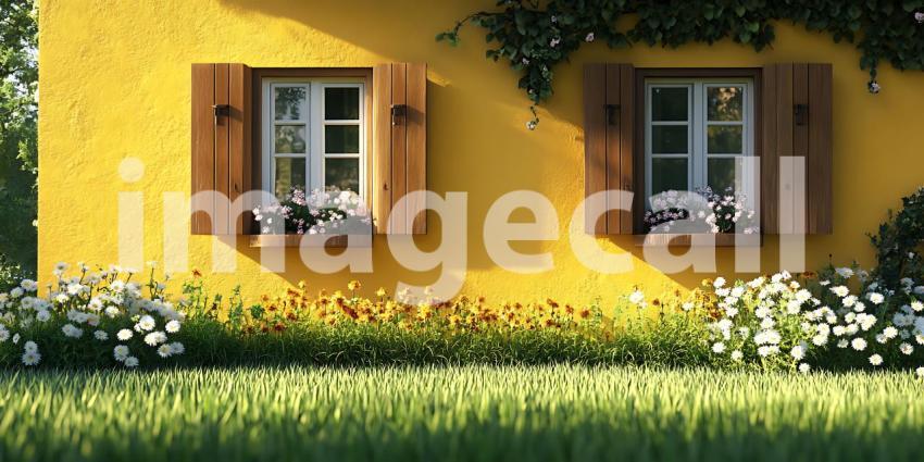 Yellow House Exterior Charming Cottage with Windows and Lush Gre