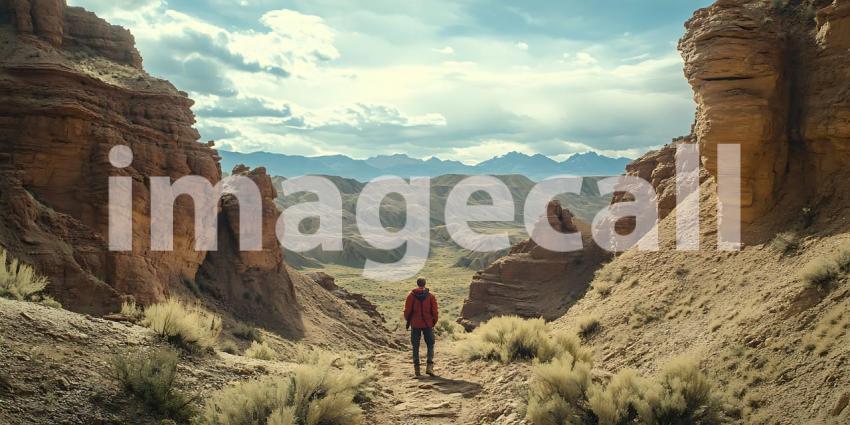 Majestic Mountain Vista Solo Hiker on Scenic Trail