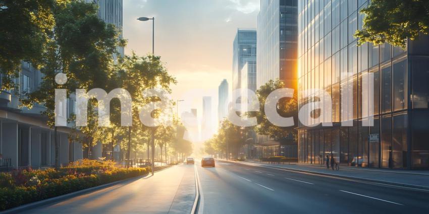 Sunrise Cityscape Urban Street Scene at Dawn