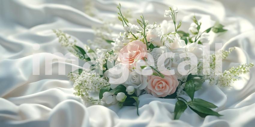 Peach and White Wedding Bouquet Elegant Floral Arrangement on Si