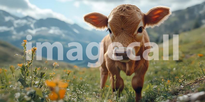Curious Calf in Mountain Meadow