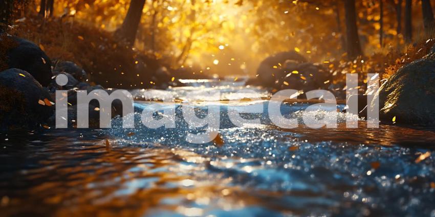 Golden Hour River Enchanting Forest Stream