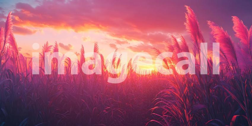 Vibrant Sunset Meadow Natures Canvas