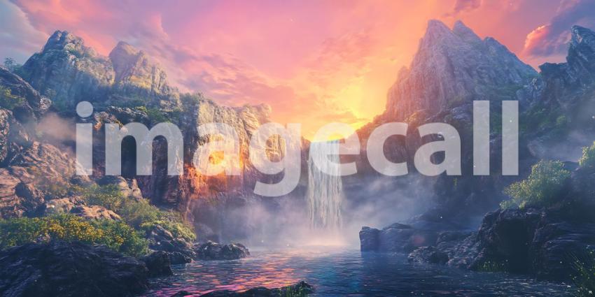 Enchanted Waterfall Fantasy Landscape Art  Digital Painting