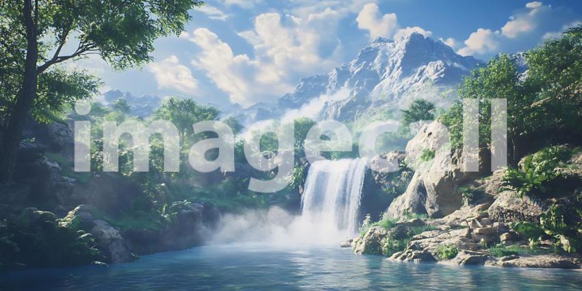 Serene Waterfall Paradise Lush Rainforest  Majestic Mountains
