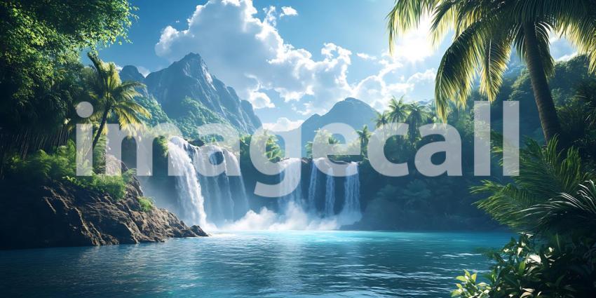 Stunning Waterfall Paradise Lush Jungle Serene Pool Digital Art