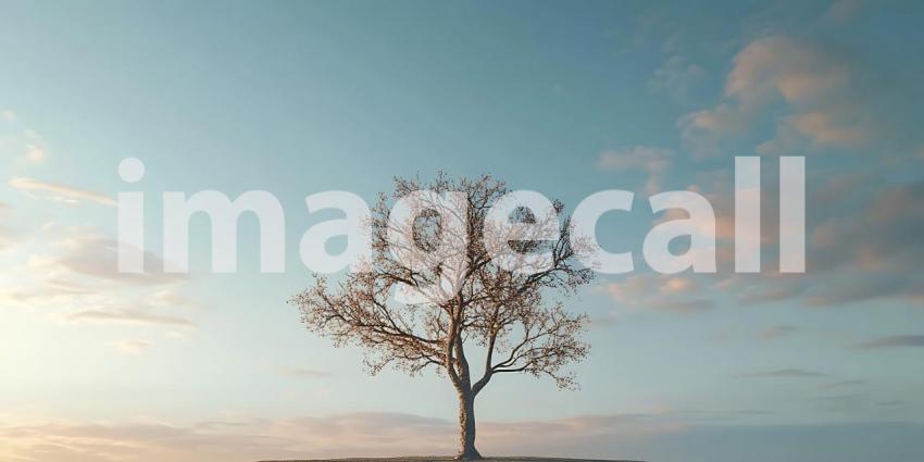 Serene Sunset Lone Tree Silhouette Against a Pastel Sky