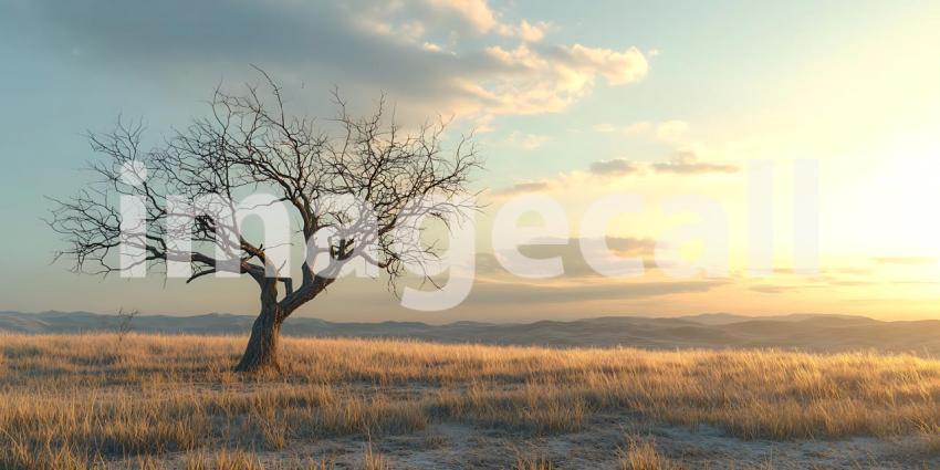 Lone Tree Silhouette Sunset Landscape Photography  Nature Scene