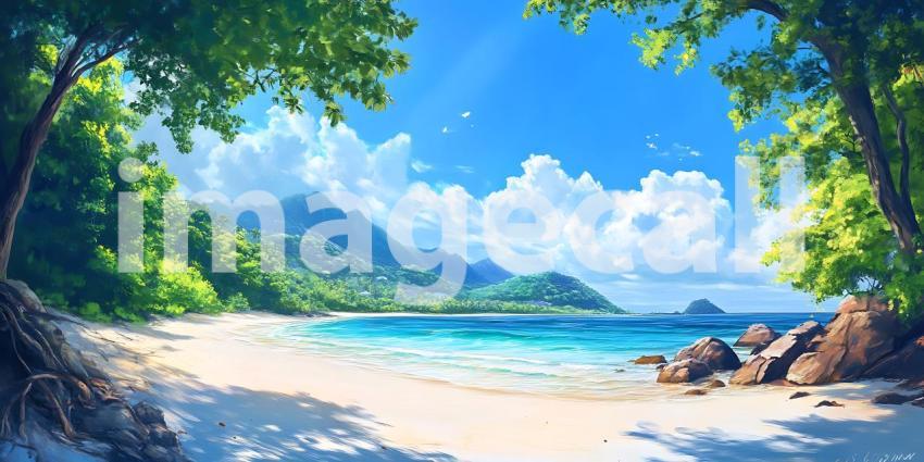 Tropical Paradise Vibrant Beach Scene  Idyllic Island Escape