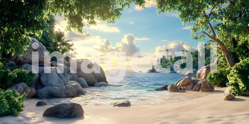 Serene Tropical Beach at Sunset A Digital Paradise