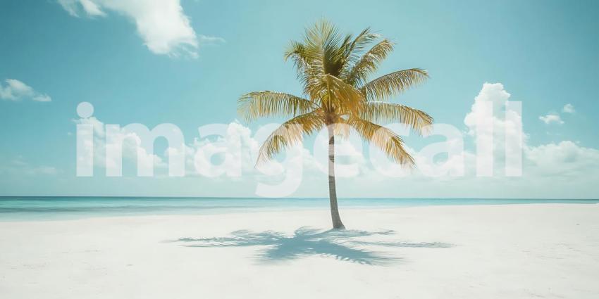 Tropical Paradise Lone Palm Tree on Pristine Beach  Scenic Vacat