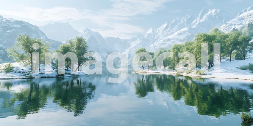 Serene Winter Landscape Picturesque Mountain Lake Reflection
