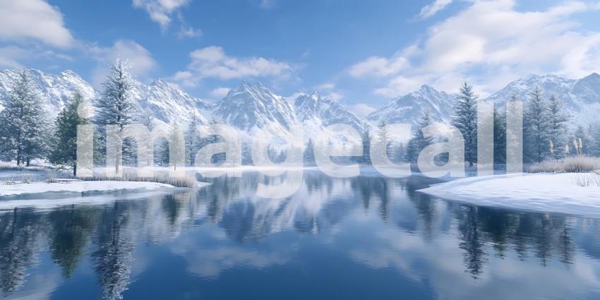 Stunning Winter Wonderland Serene Lake Reflections  Snowy Mounta