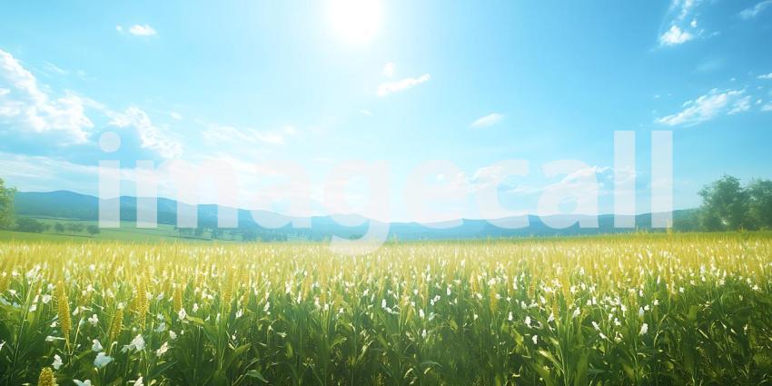 Vibrant Sunny Field Nature Photography Background