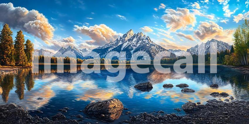 Majestic Mountain Lake Breathtaking Panorama of Serene Nature