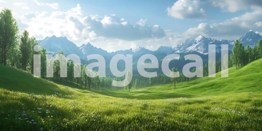 Serene Mountain Meadow A Breathtaking Landscape Panorama