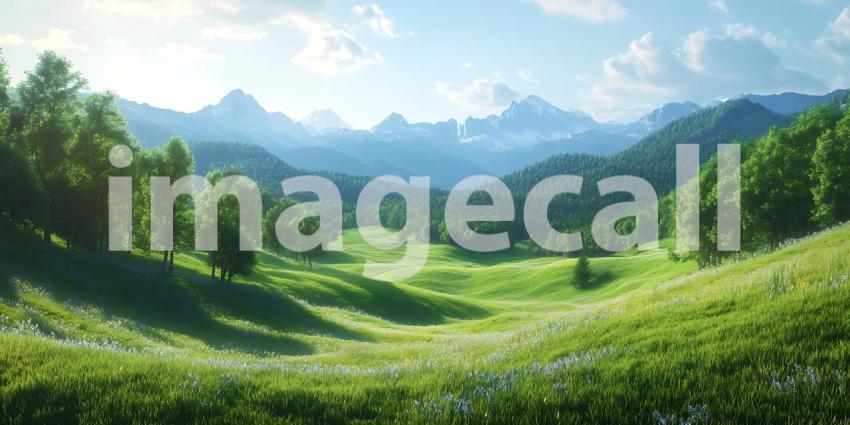 Serene Mountain Landscape Lush Green Valley Scenic Vista Rolling