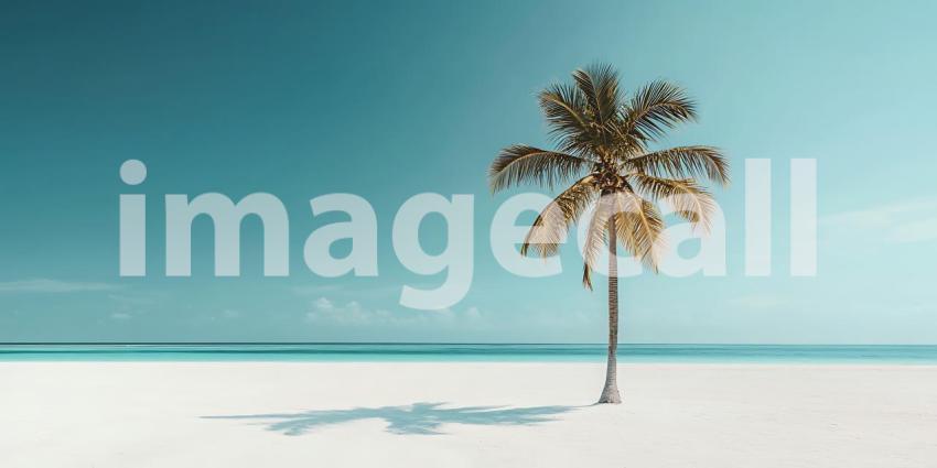 Serene Tropical Paradise Single Palm Tree on Pristine Beach