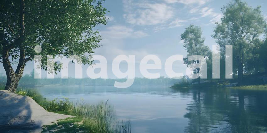 Serene Lakeside Vista Breathtaking Nature Photography