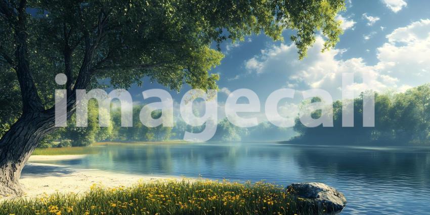 Serene Lakeside Landscape Picturesque Nature Scene