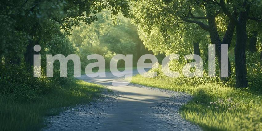 Sunlit Path Through Lush Green Canopy A Serene Nature Scene