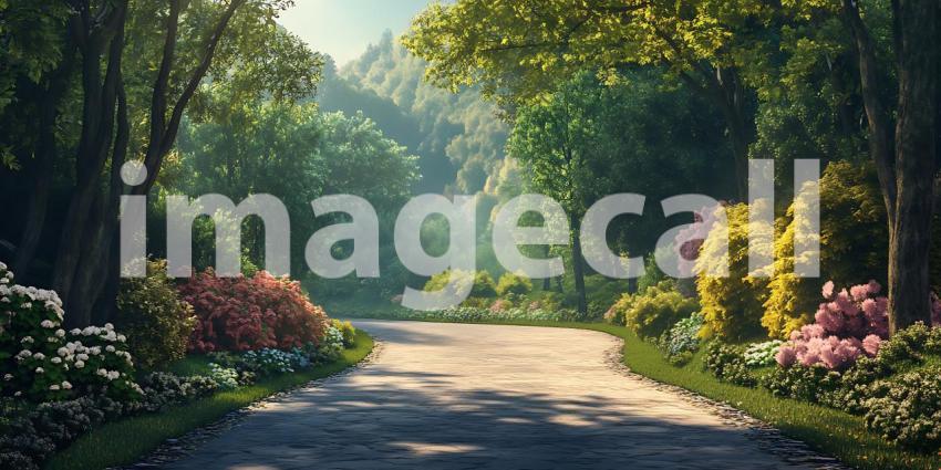 Sunlit Path Through Lush Green Forest Vibrant Nature Scene